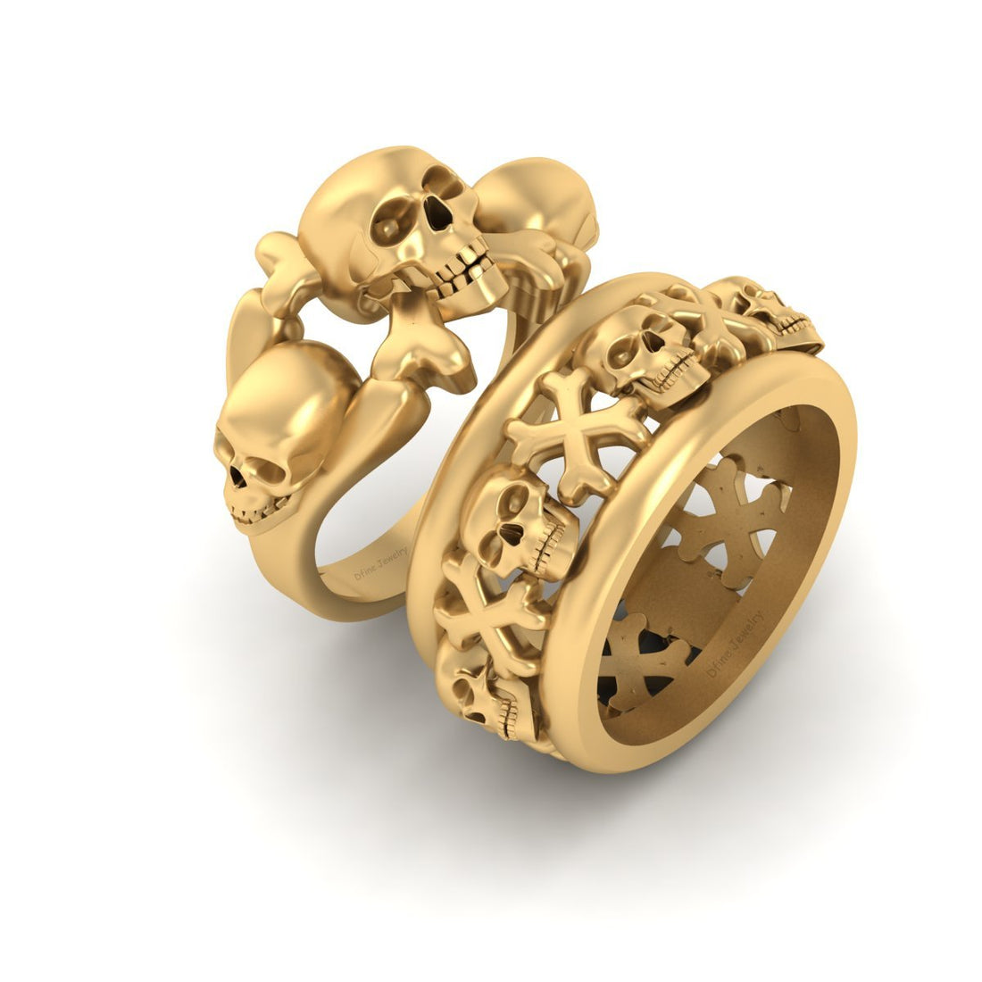 Skull Crossbones Matching Wedding Rings