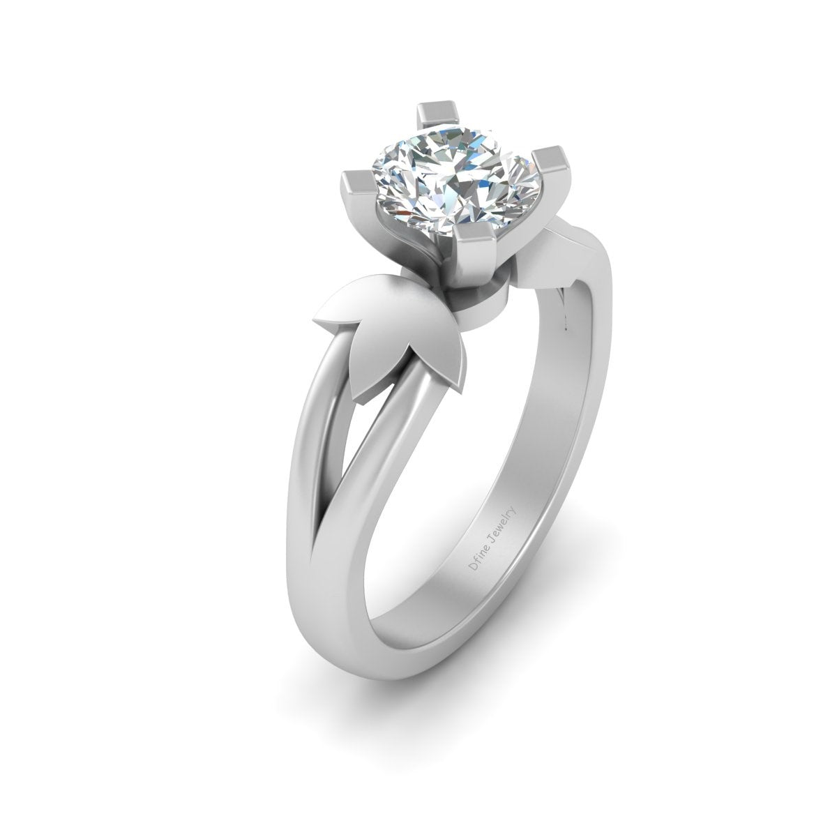 SOLITAIRE DIAMOND LEAF RING