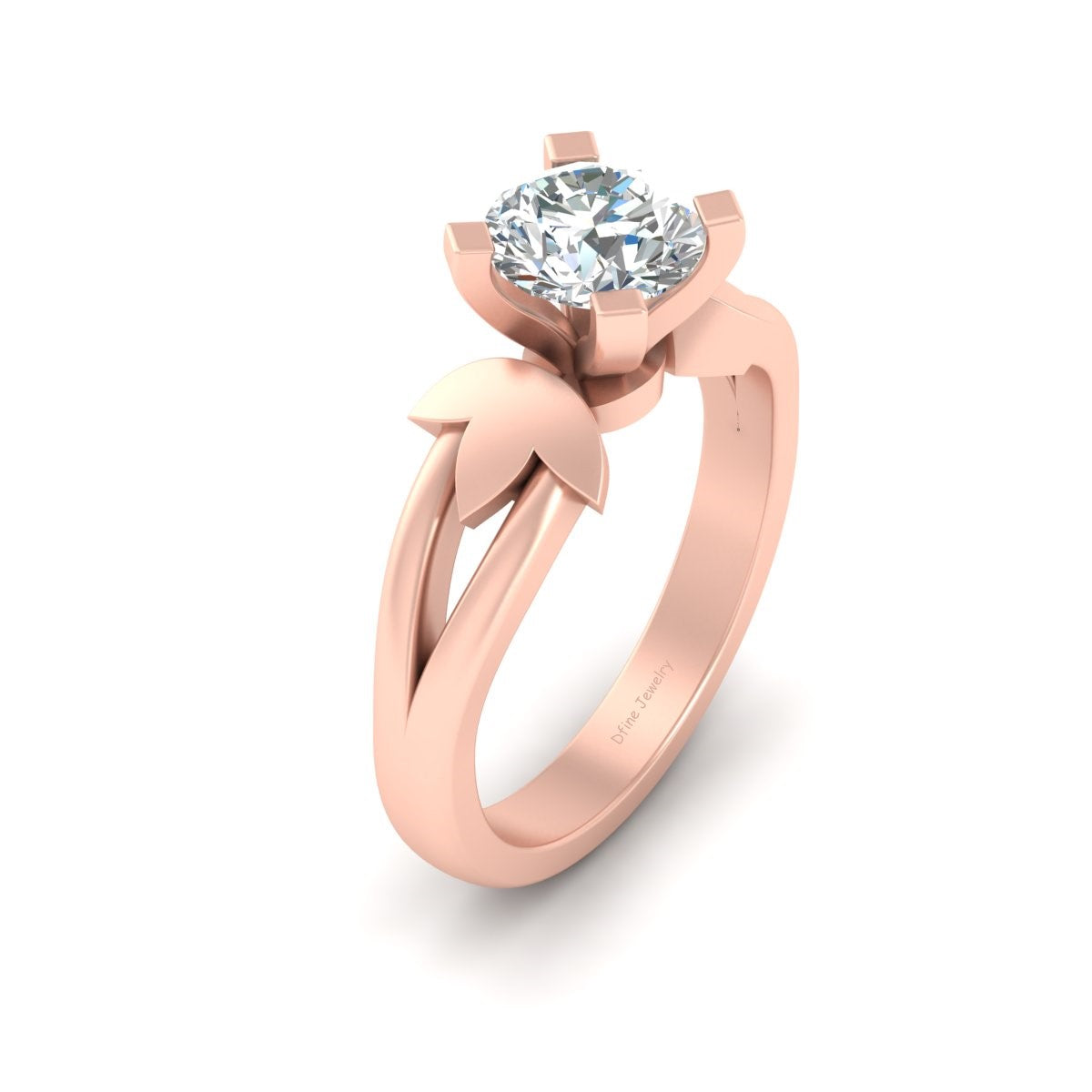 SOLITAIRE DIAMOND LEAF RING
