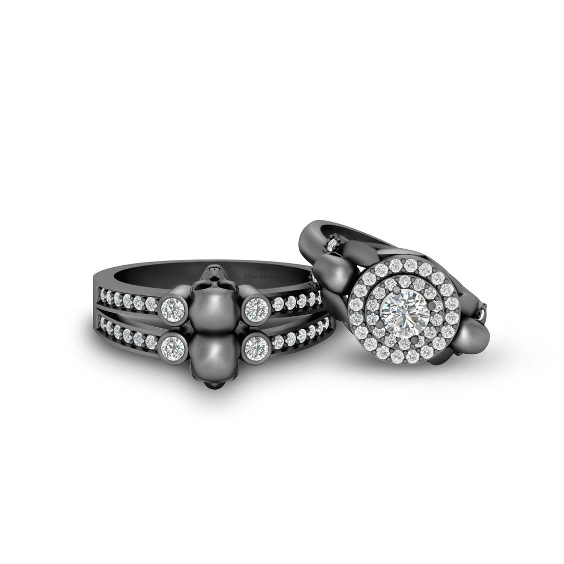 Halo Diamond Skull Wedding Rings