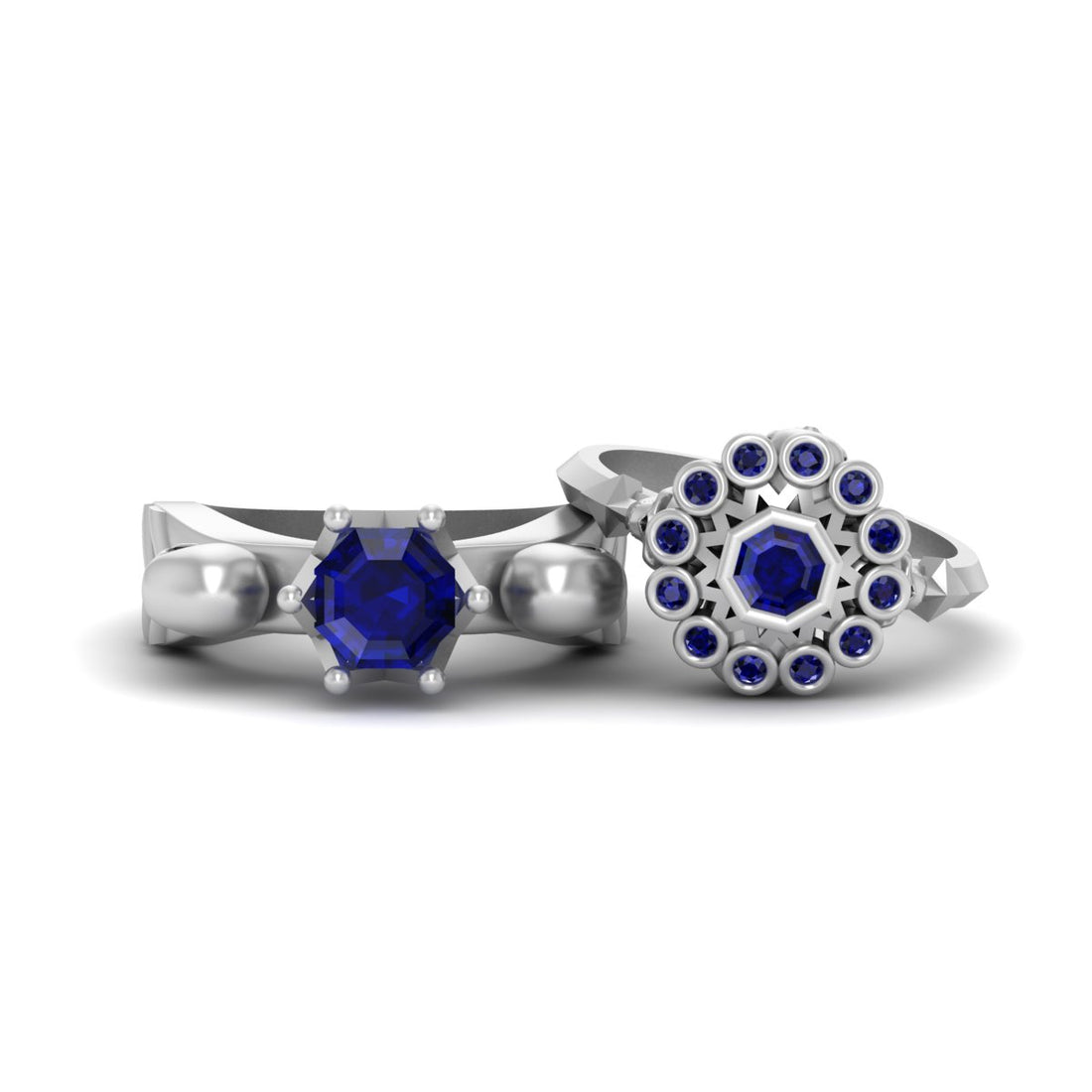 1.60TCW Sapphire Skull Wedding Rings