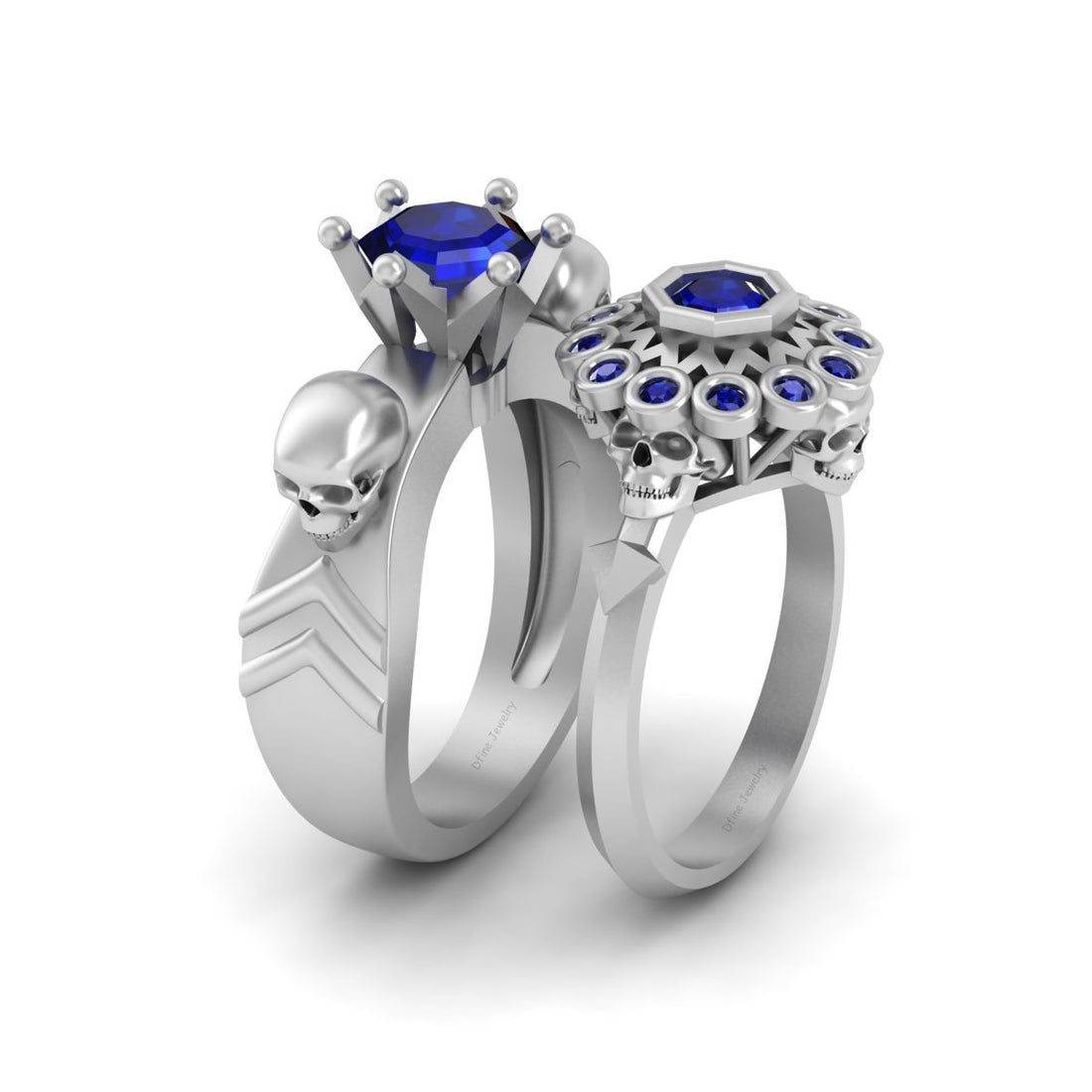 1.60TCW Sapphire Skull Wedding Rings