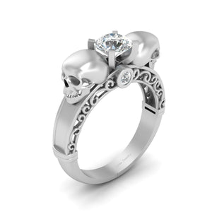 Filigree Diamond Skull Engagement Ring 925 Sterling Silver Skull Ring