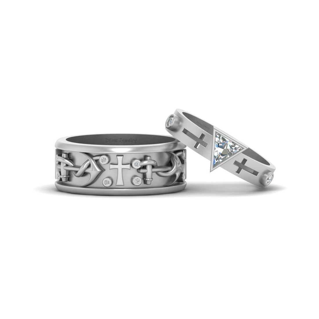 Anchor Cross Diamond Wedding Bands