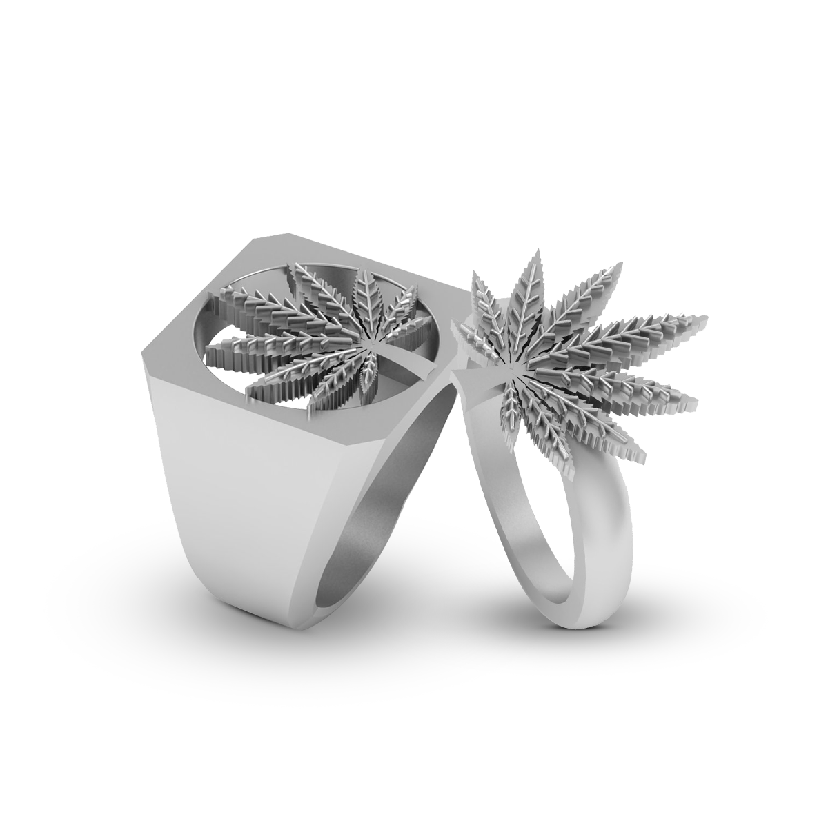 Marijuana Rings Set Engagement Wedding Couple Matching His and Her