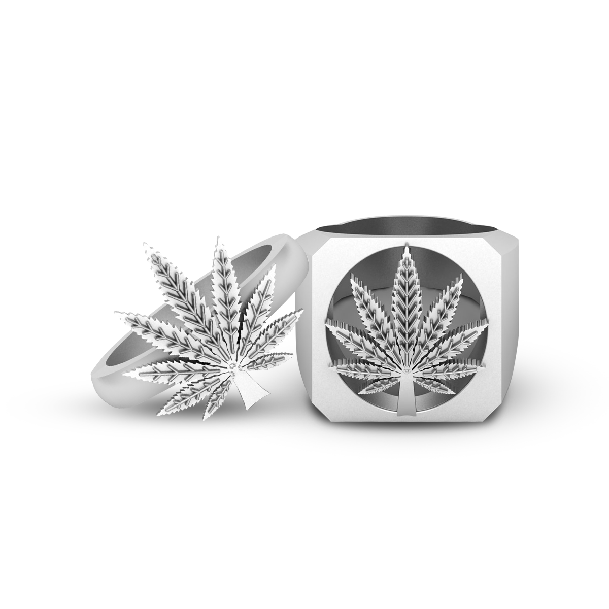 Marijuana Rings Set Engagement Wedding Couple Matching His and Her