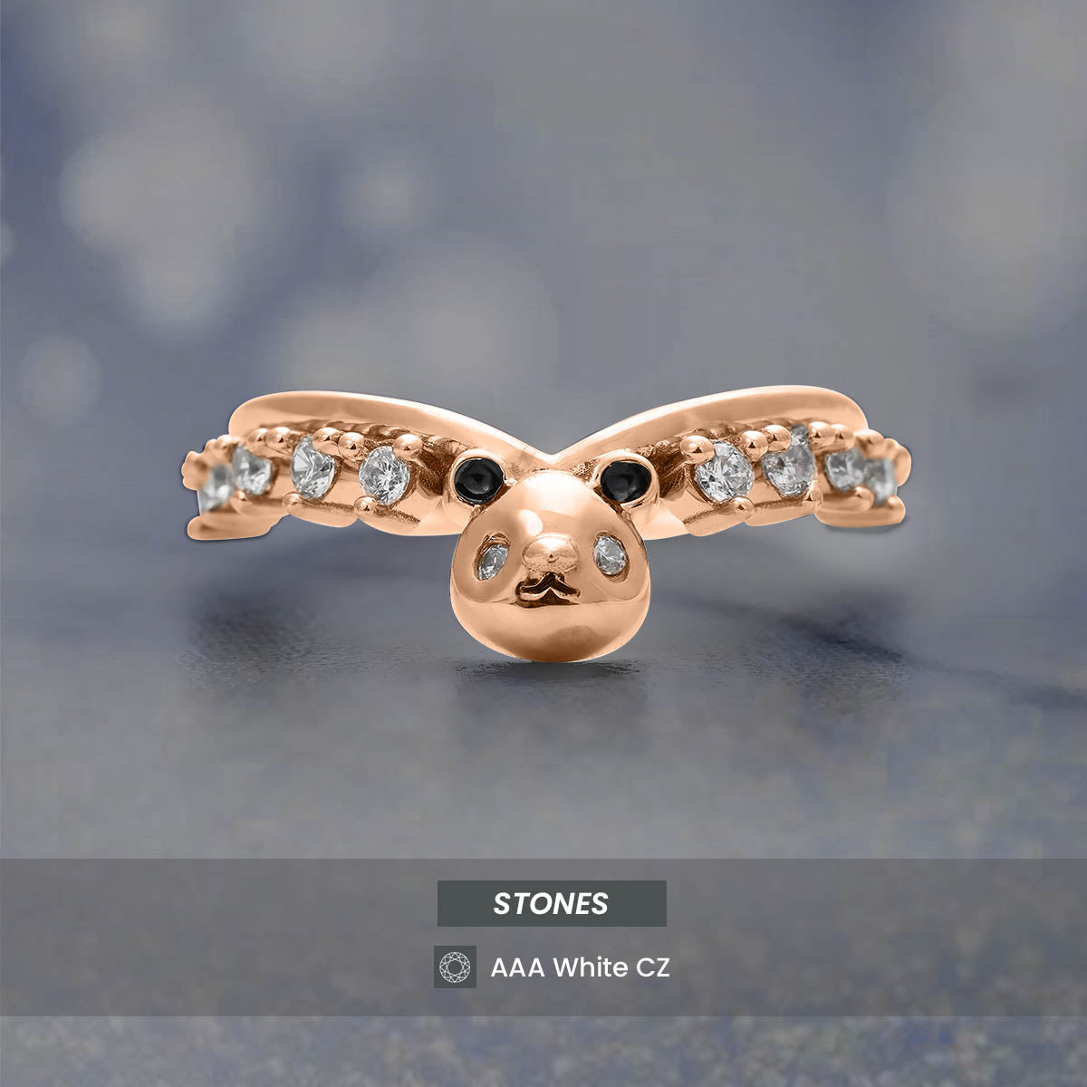 Panda Ring Enhancer Curved Wedding Band Panda Jewelry Stacking Diamond Rose Gold White Gold Sterling Silver