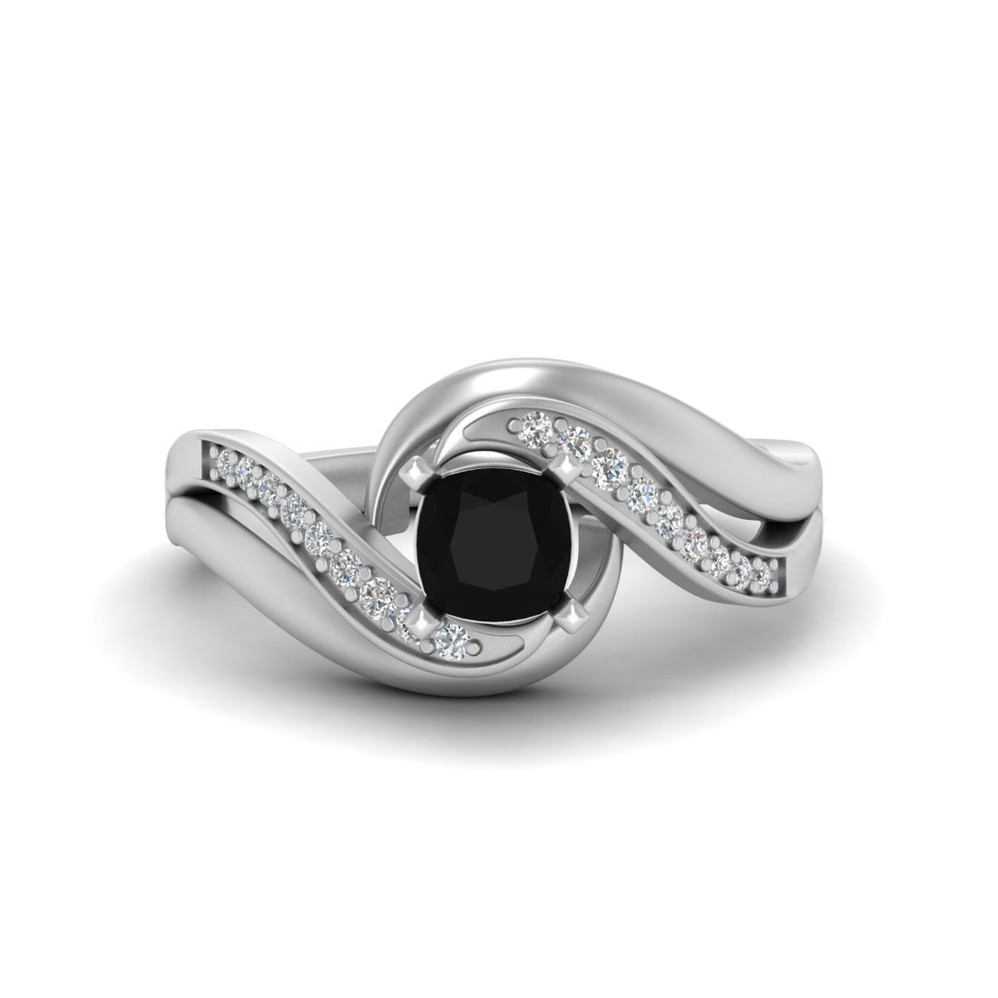 CUSHION CUT BLACK ONYX WEDDING RING
