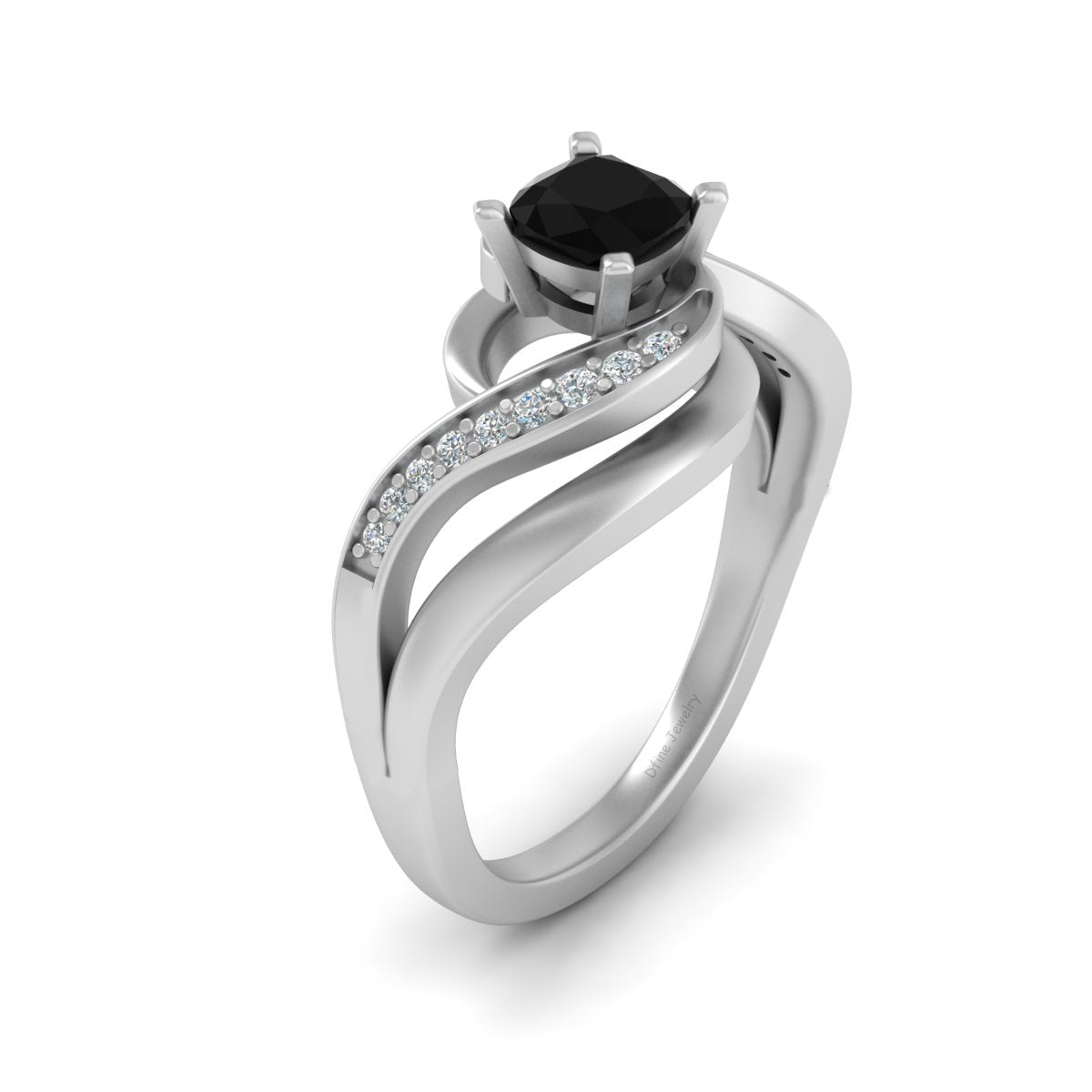 CUSHION CUT BLACK ONYX WEDDING RING