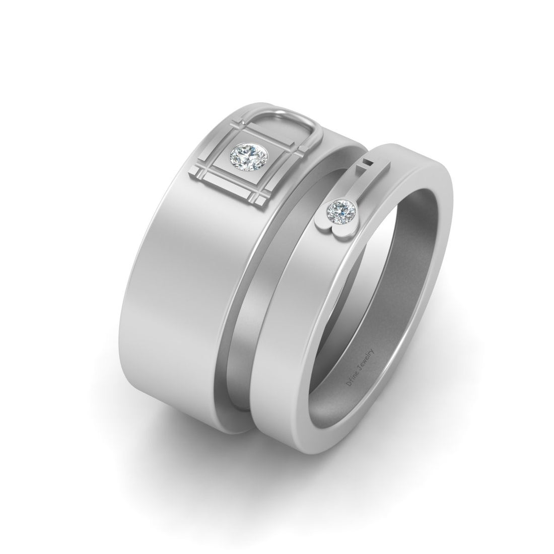 Lock and Key Wedding Band Set