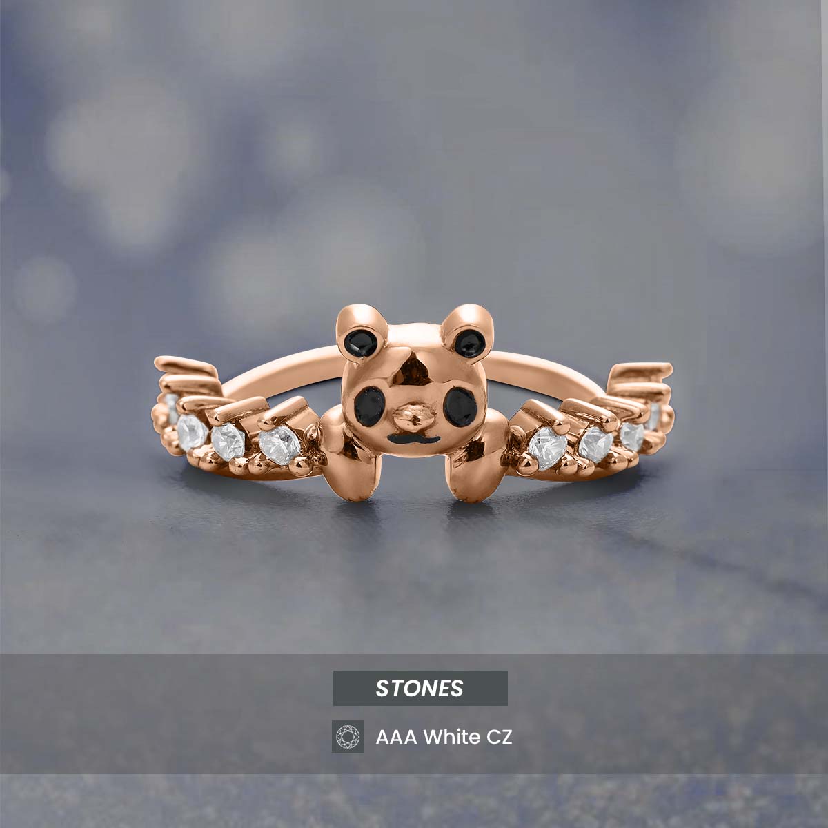 Panda Ring Diamond Stacking Wedding Band Panda Jewelry Sterling Silver Rose Gold White Gold