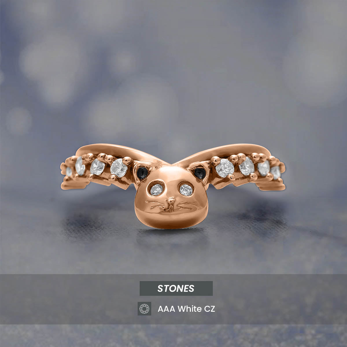 Cat Ring Enhancer Cute Kitty Cat Jewelry Curved Diamond Wedding Band Stacking Silver Gold