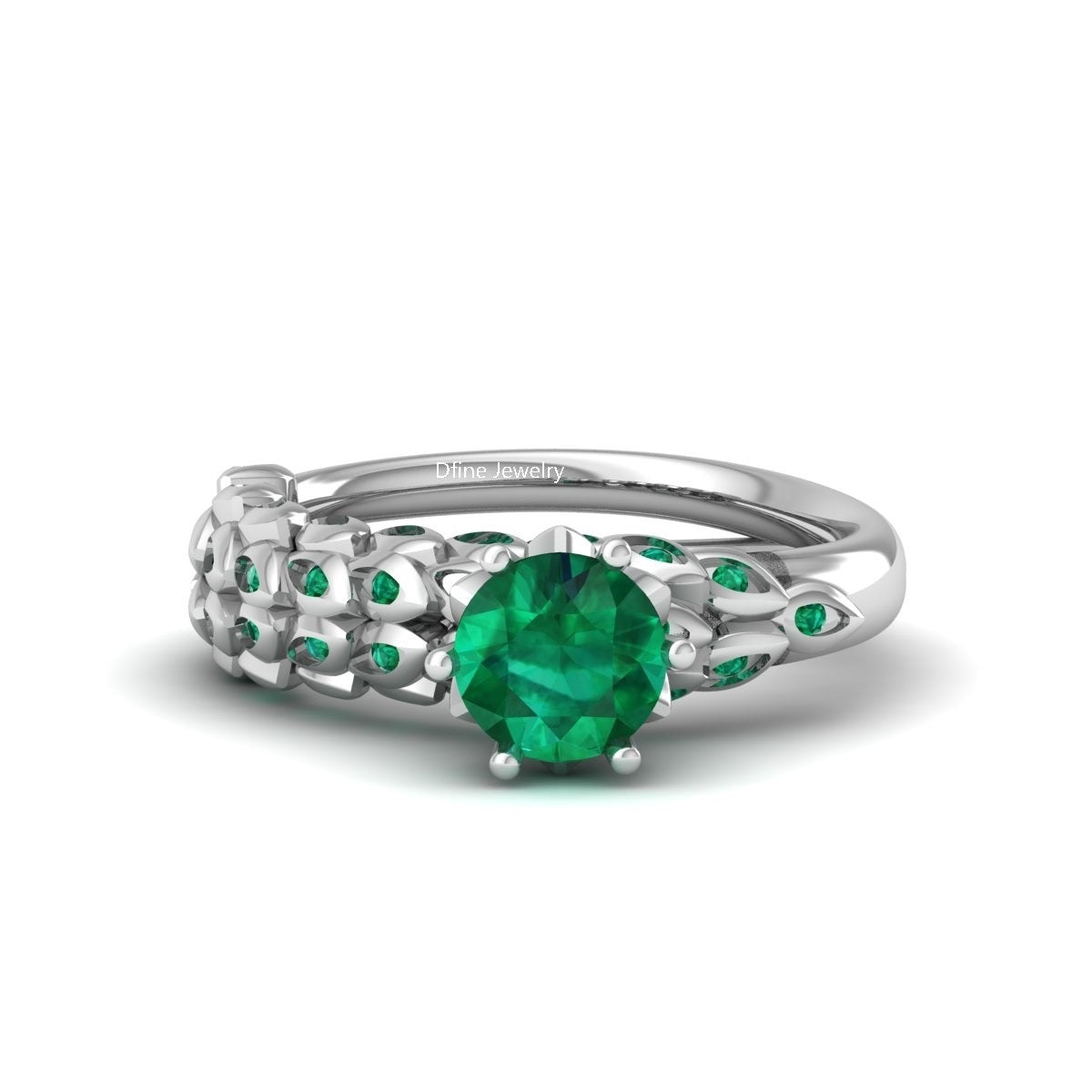 EMERALD LEAF WEDDING RING