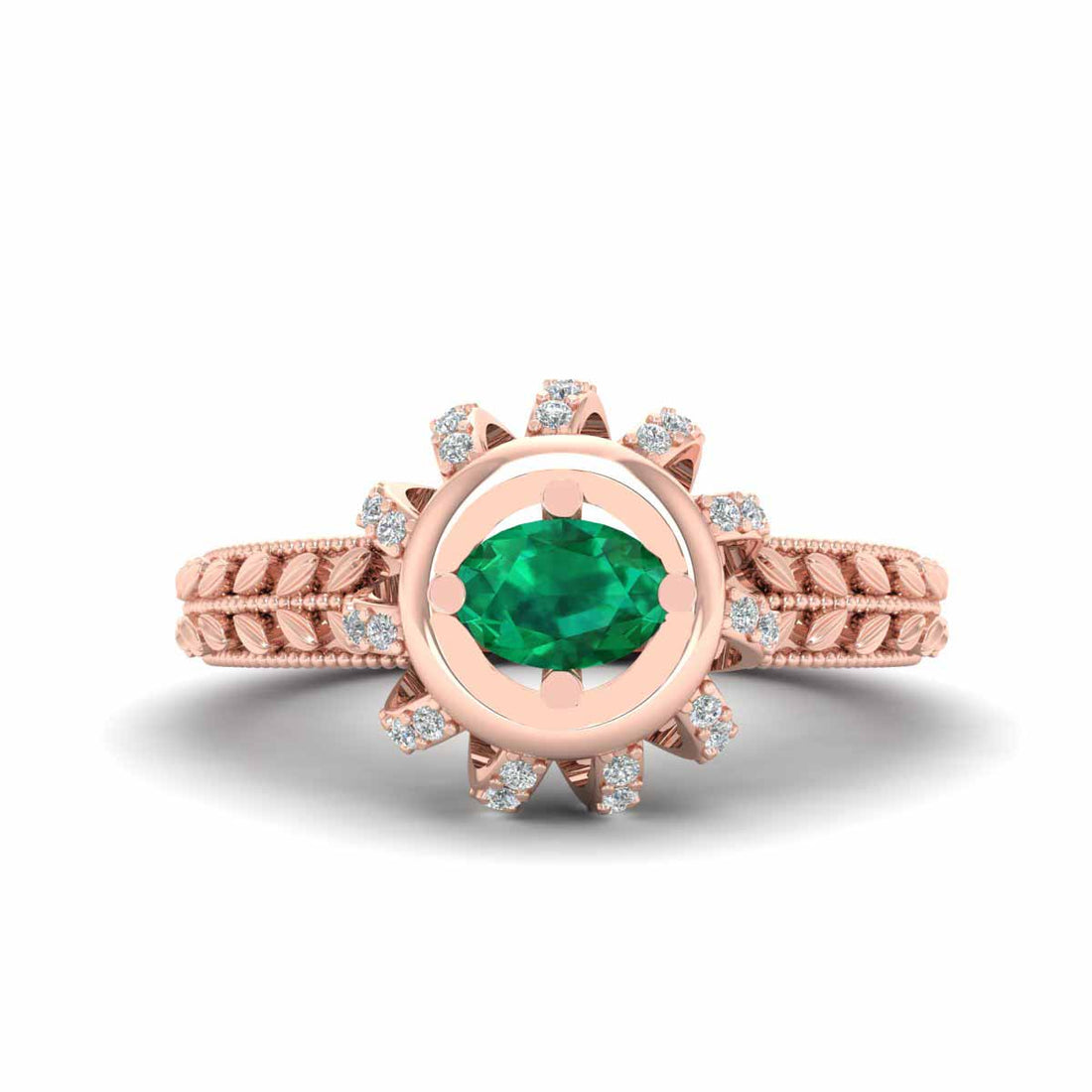 EMERALD MILGRAIN ENGAGEMENT RING