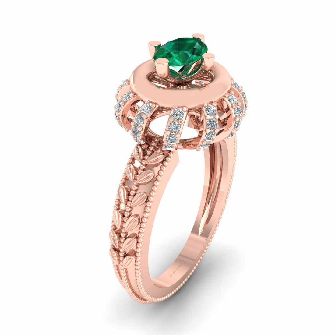 EMERALD MILGRAIN ENGAGEMENT RING