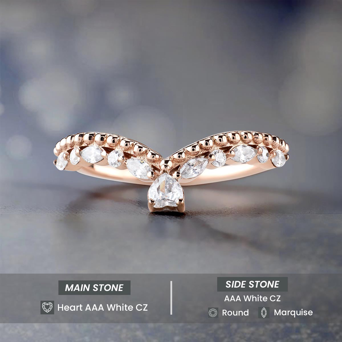 Art Deco Wedding Ring Enhancer Heart Diamond Promise Band