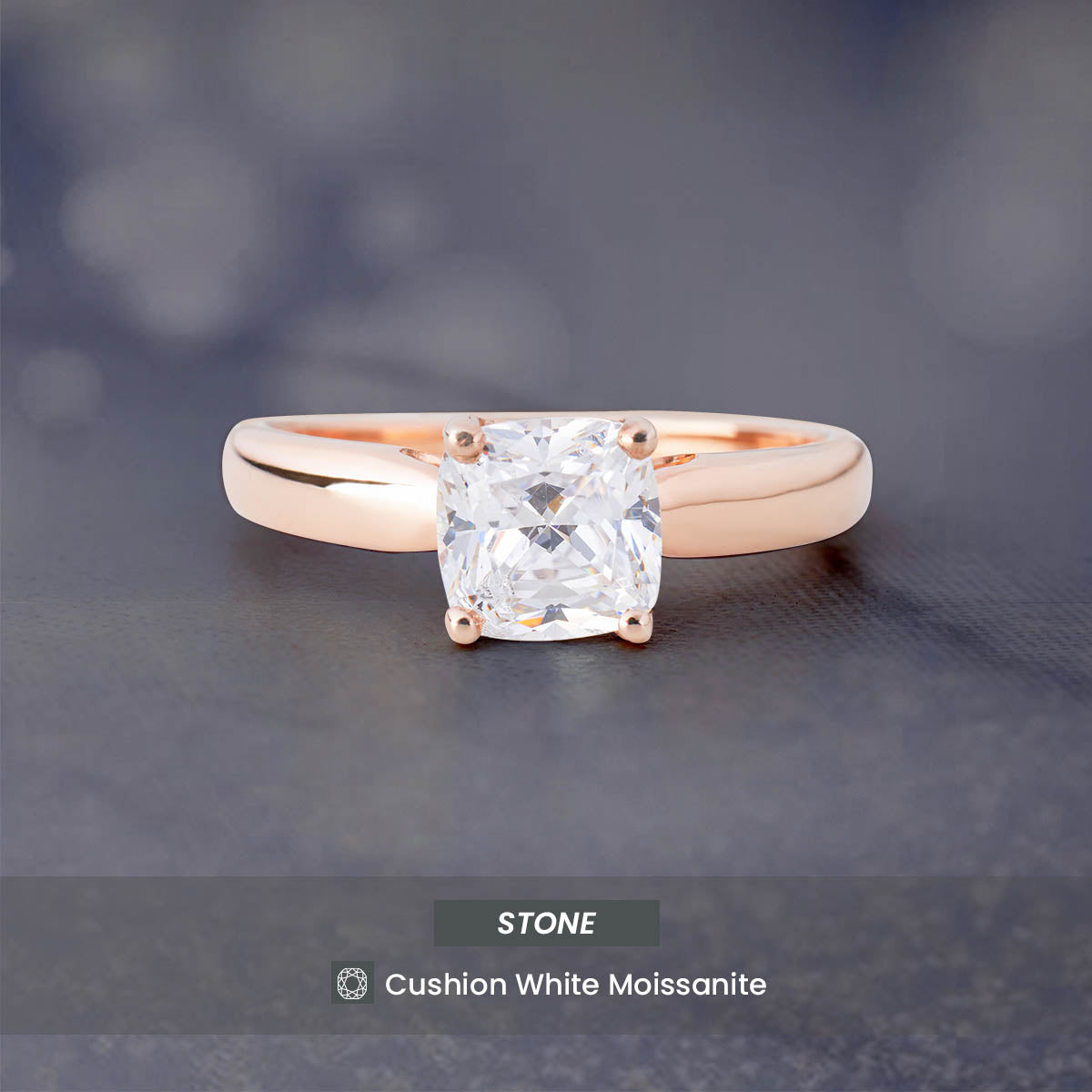 Solitaire Cushion Cut Moissanite Diamond Ring Rose Gold Engagement Rings