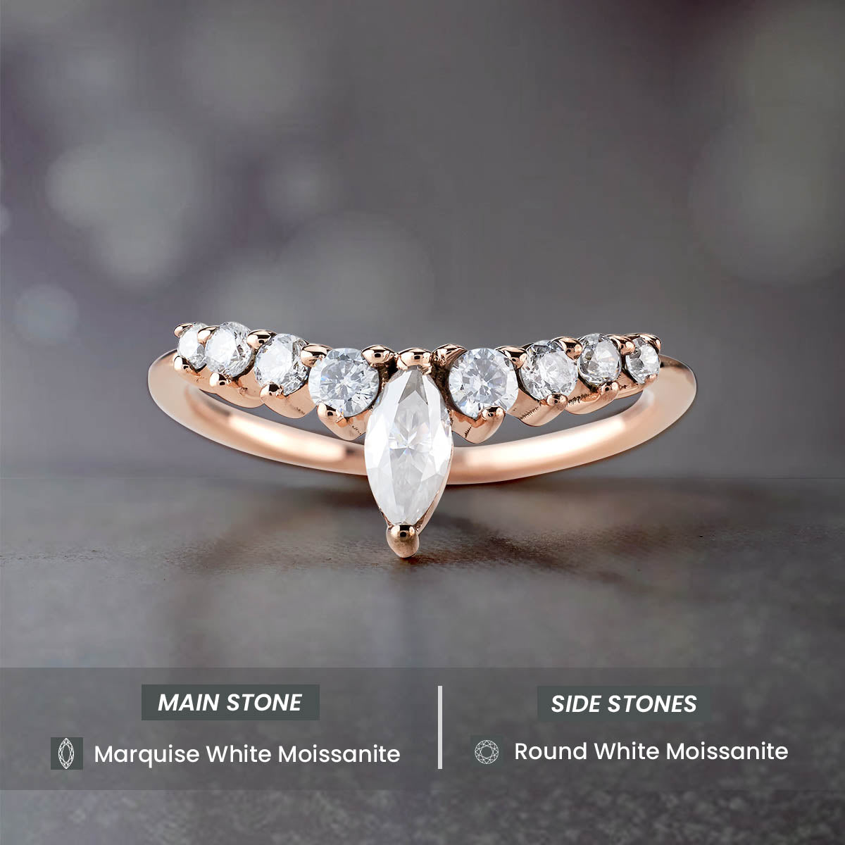 Marquise Curved Wedding Band Women Vintage Engagement Enhancer Ring Silver