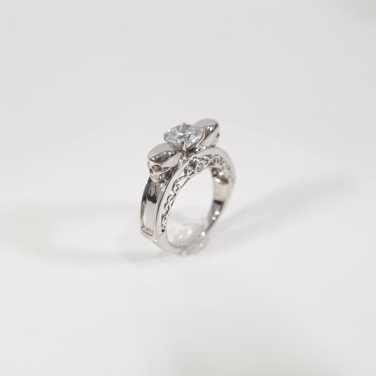 Filigree Diamond Skull Engagement Ring