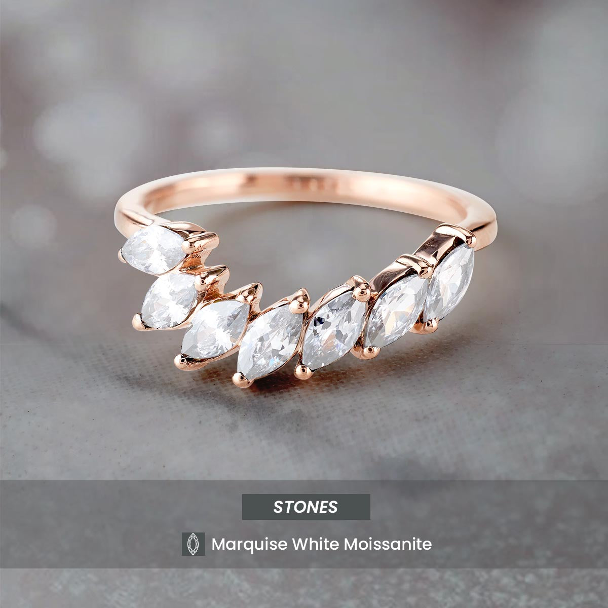 Unique Moissanite Ring Enhancer Marquise Curved Wedding Band