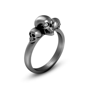 Gothic Engagement Ring Womens Skull Ring Silver Gun Metal Fn