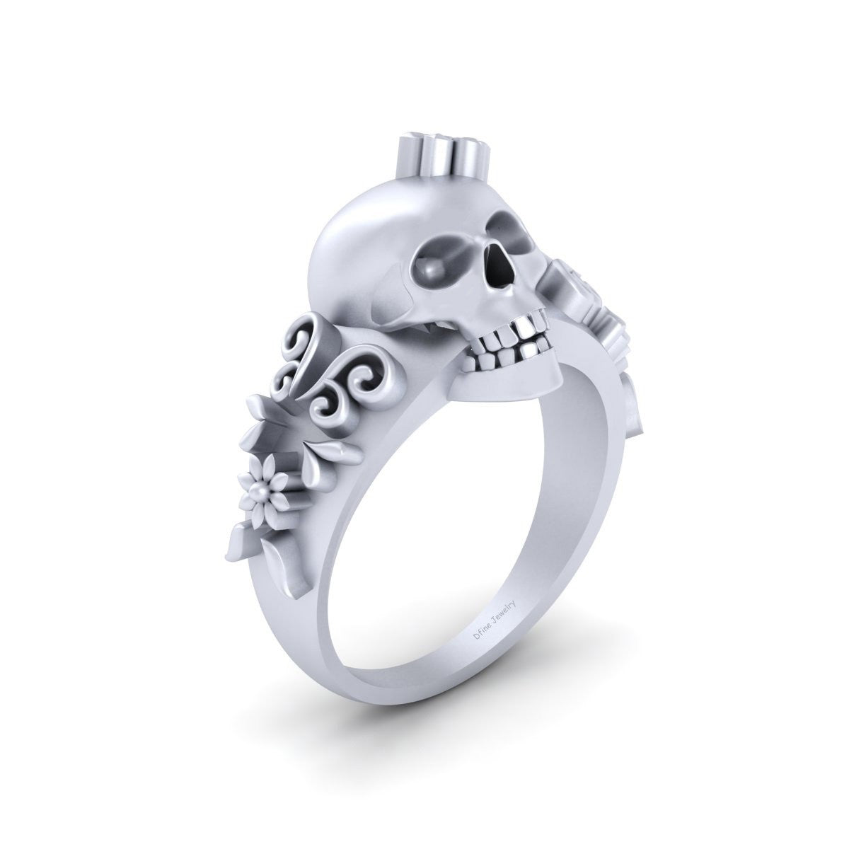 Floral Skull Engagement Ring