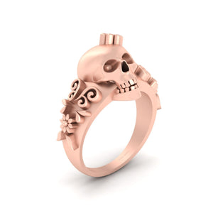 Floral Skull Engagement Ring Gothic Skull Ring Womens Silver