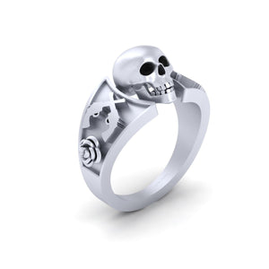 Guns and Roses Skull Engagement Ring Womens Gothic Jewelry
