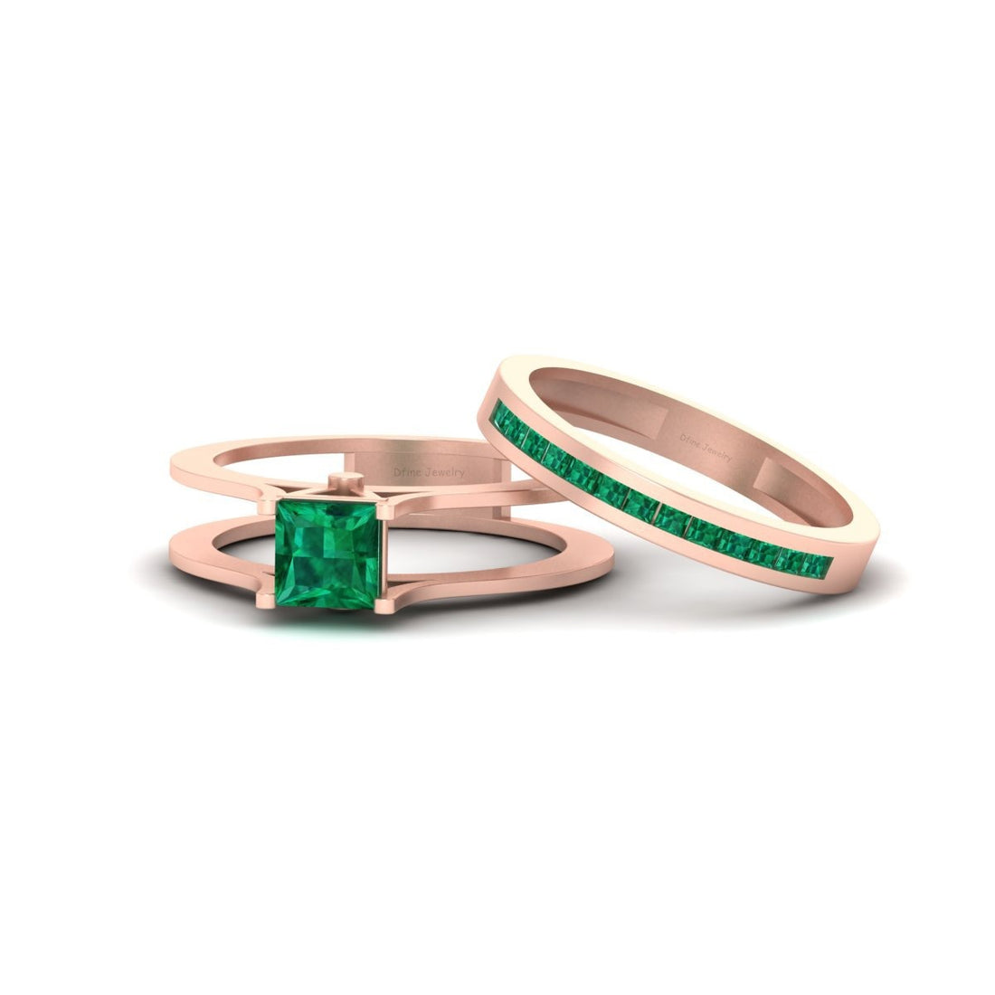 EMERALD ENGAGEMENT RING SET
