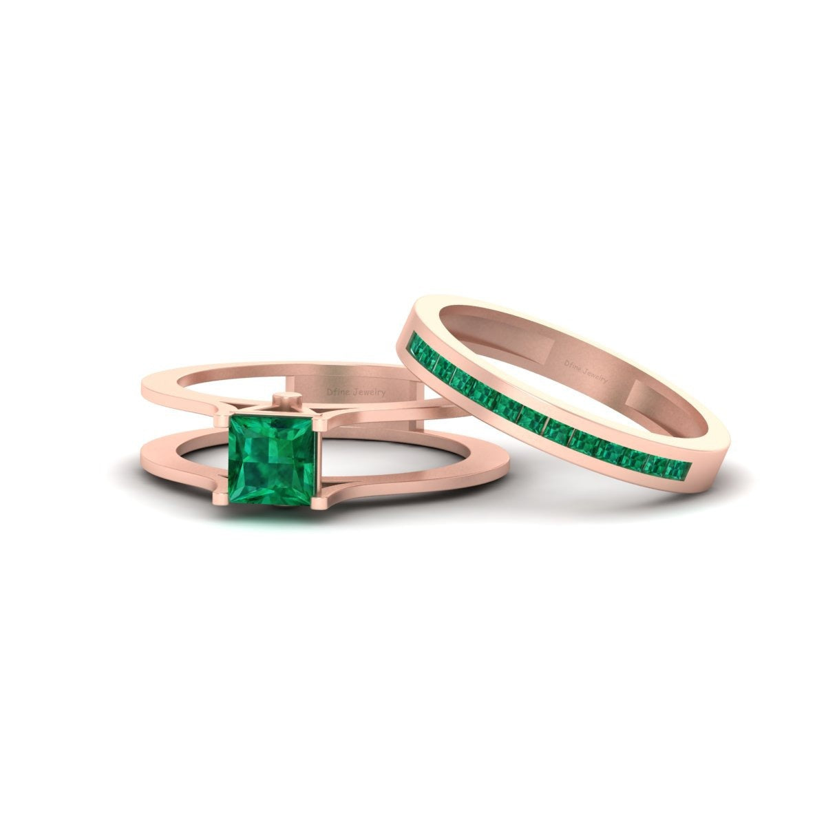 EMERALD ENGAGEMENT RING SET