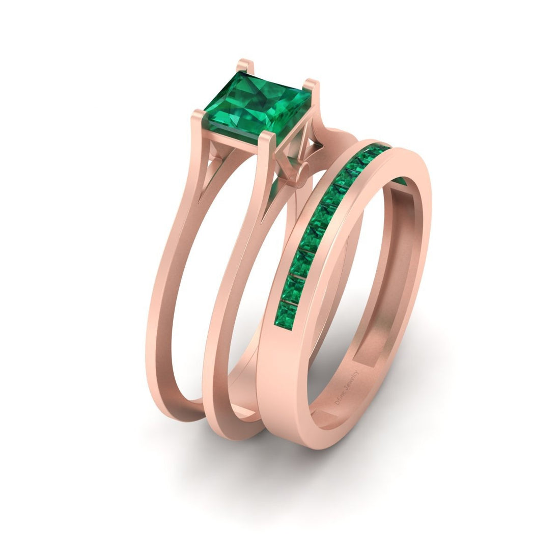 EMERALD ENGAGEMENT RING SET
