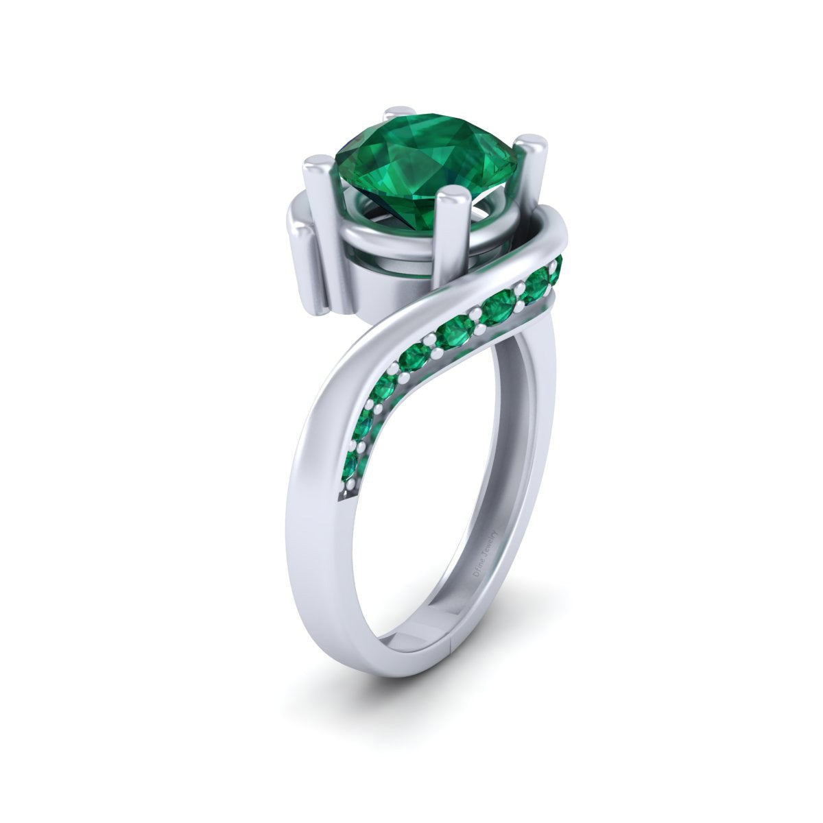 GREEN EMERALD WAVY ENGAGEMENT RING