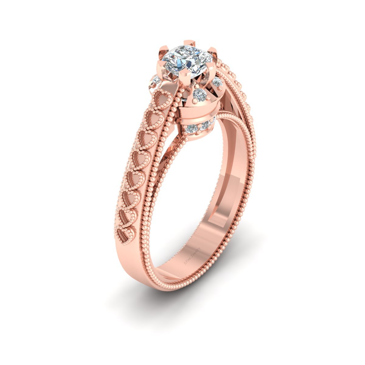 DIAMOND MILGRAIN HEART RING