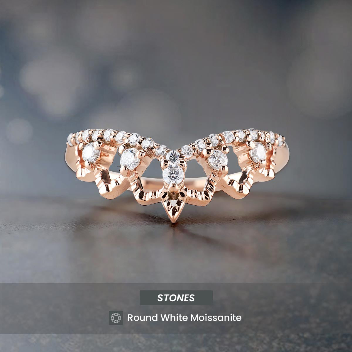 Art Deco Ring Enhancer CZ Tiara Wedding Band Crown Engagement Ring Rose Gold