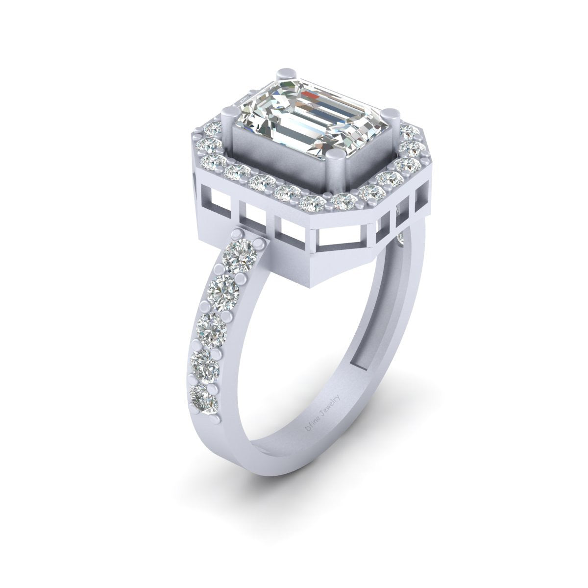 EMERALD DIAMOND HALO WEDDING RING