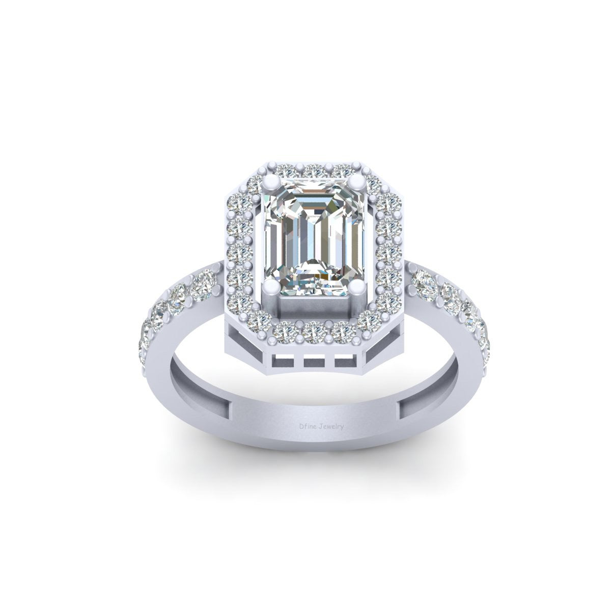 EMERALD DIAMOND HALO WEDDING RING