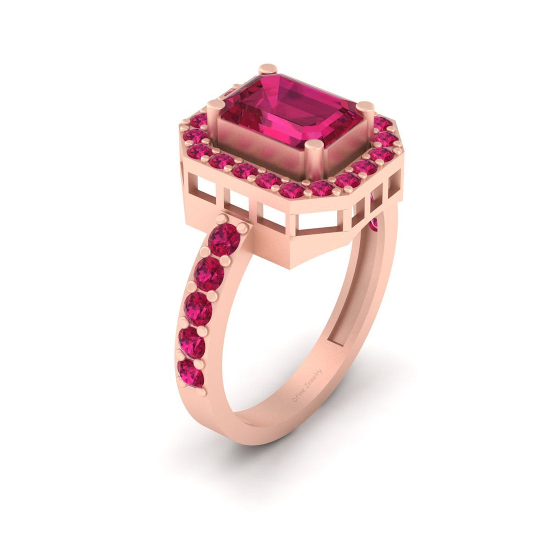 RUBY EMERALD HALO ENGAGEMENT RING