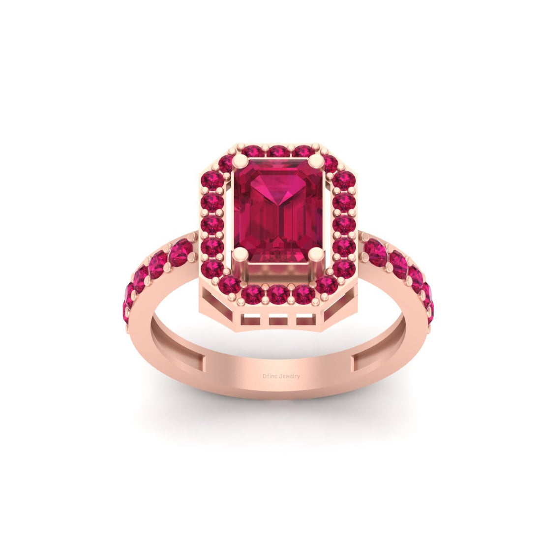RUBY EMERALD HALO ENGAGEMENT RING