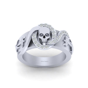 Pirate Skull Wedding Band Nautical Anchor Skull Band White Gold