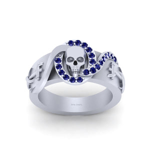 Mens Anchor Skull Band Blue Sapphire Gothic Skull Wedding Band