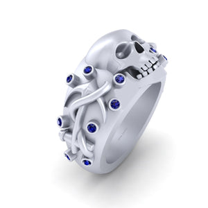 Nautical Anchor Skull Band Blue Sapphire Gothic Wedding Band