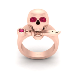 Skull Engagement Ring With Dagger Rose Gold Skull Ring Women