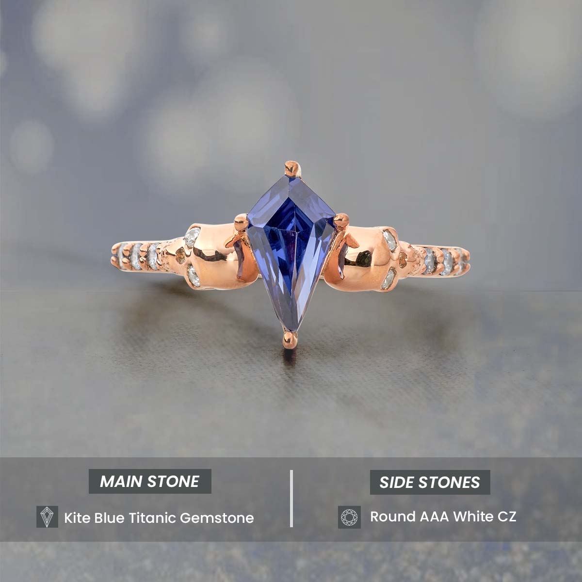 Goth Skull Ring Blue Titanic Gemstone Kite Cut Engagement Ring