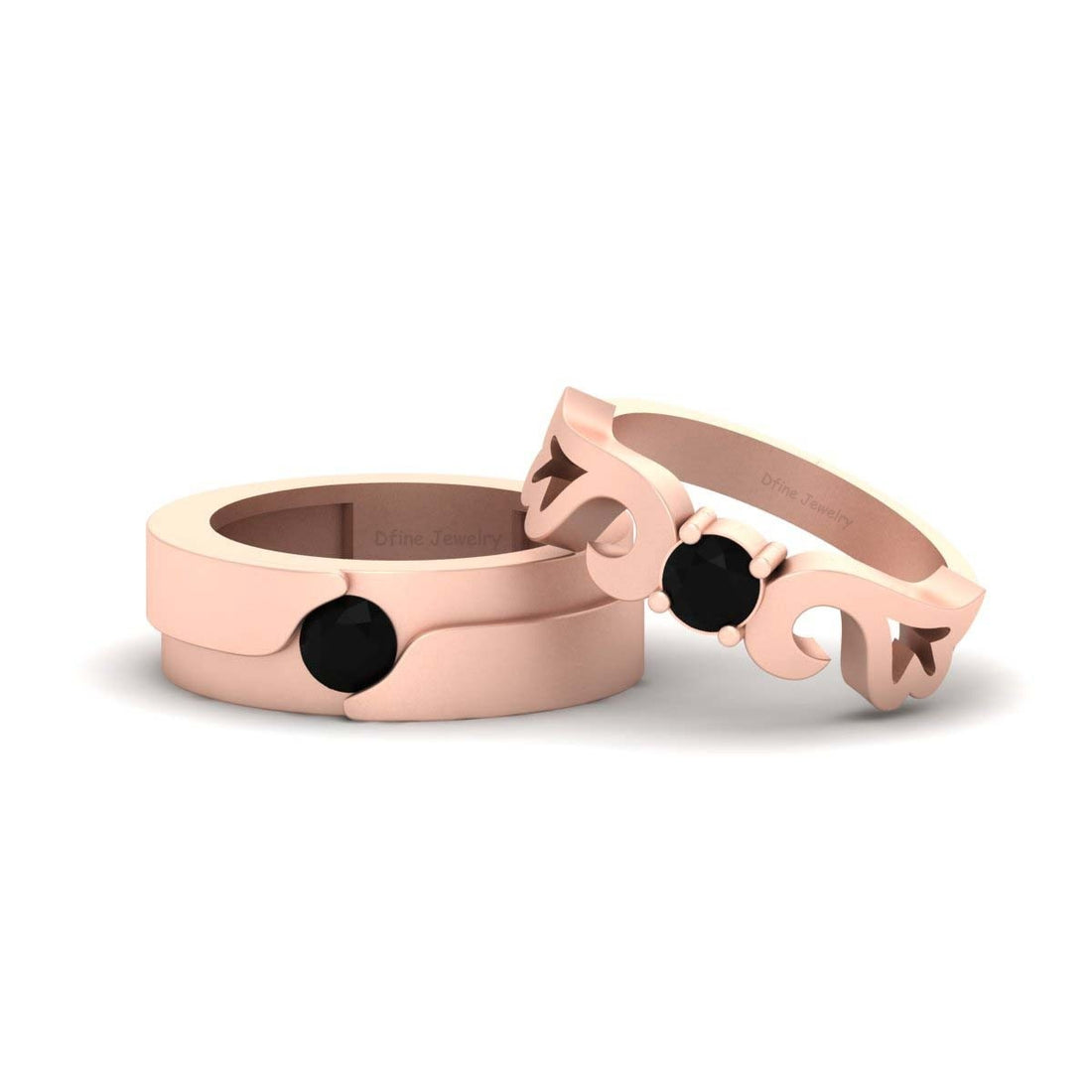 Solitaire Onyx Engagement Ring Band Set