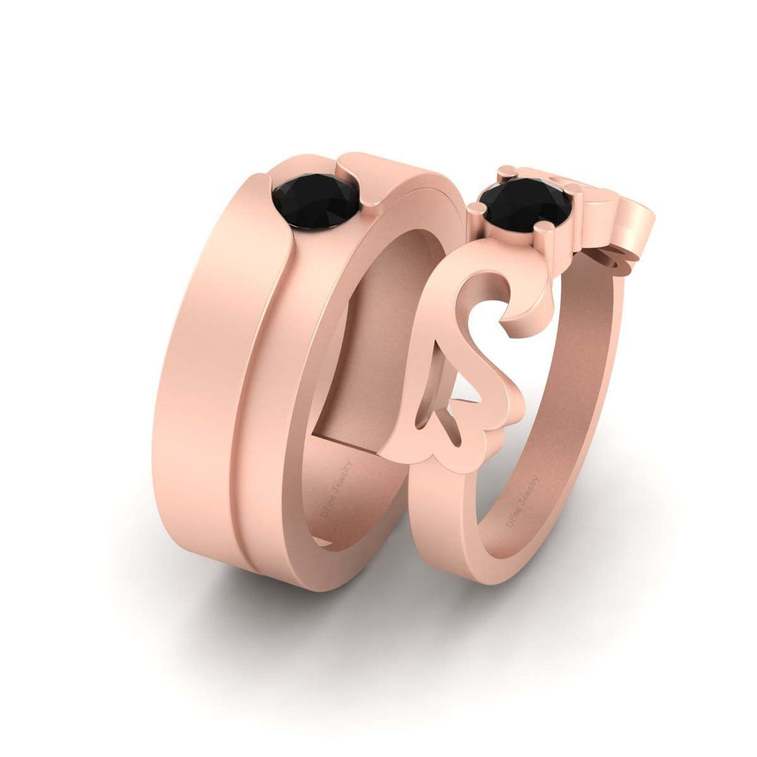 Solitaire Onyx Engagement Ring Band Set