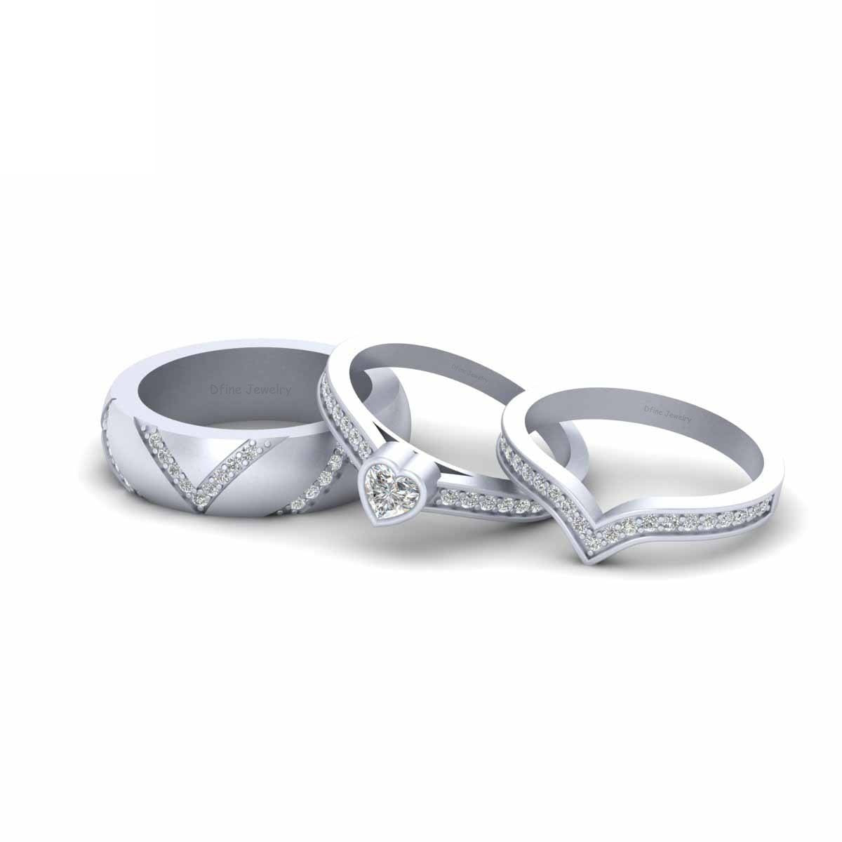 Heart Wedding Ring Sets