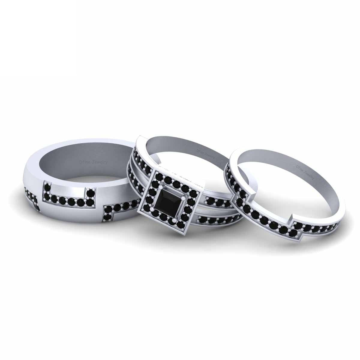 1.10TCW Onyx Wedding Ring Band Set