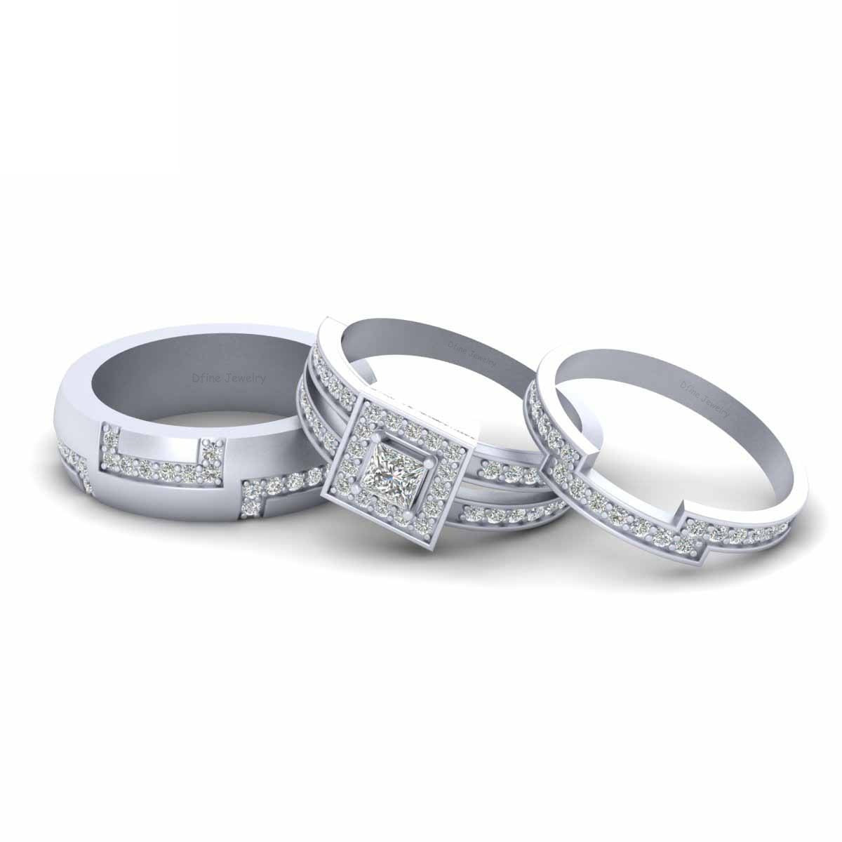 Halo Diamond Wedding Ring Set