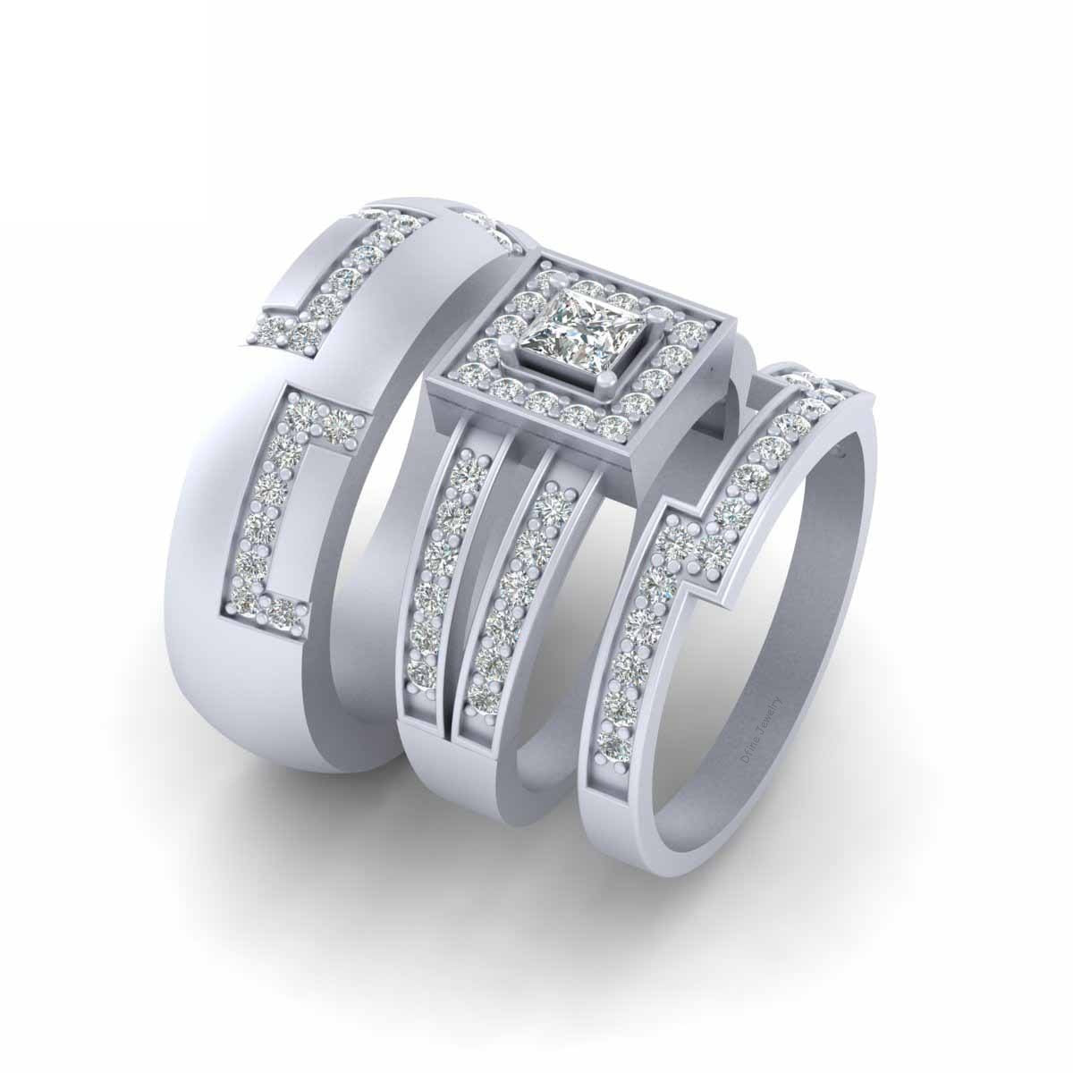 Halo Diamond Wedding Ring Set