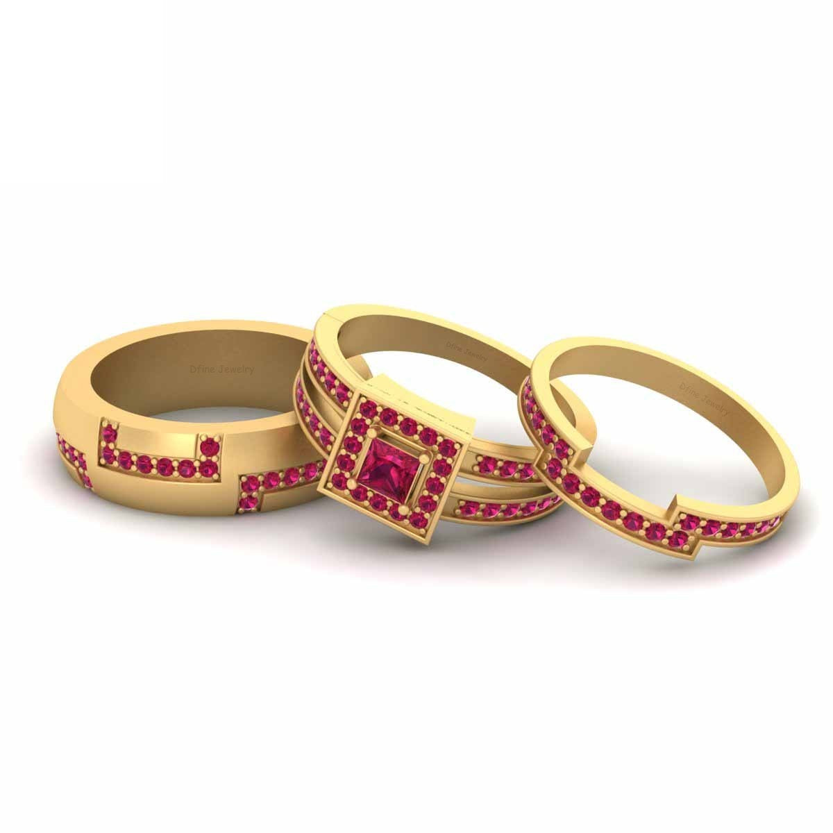 Gold Wedding Rings Set His and Her